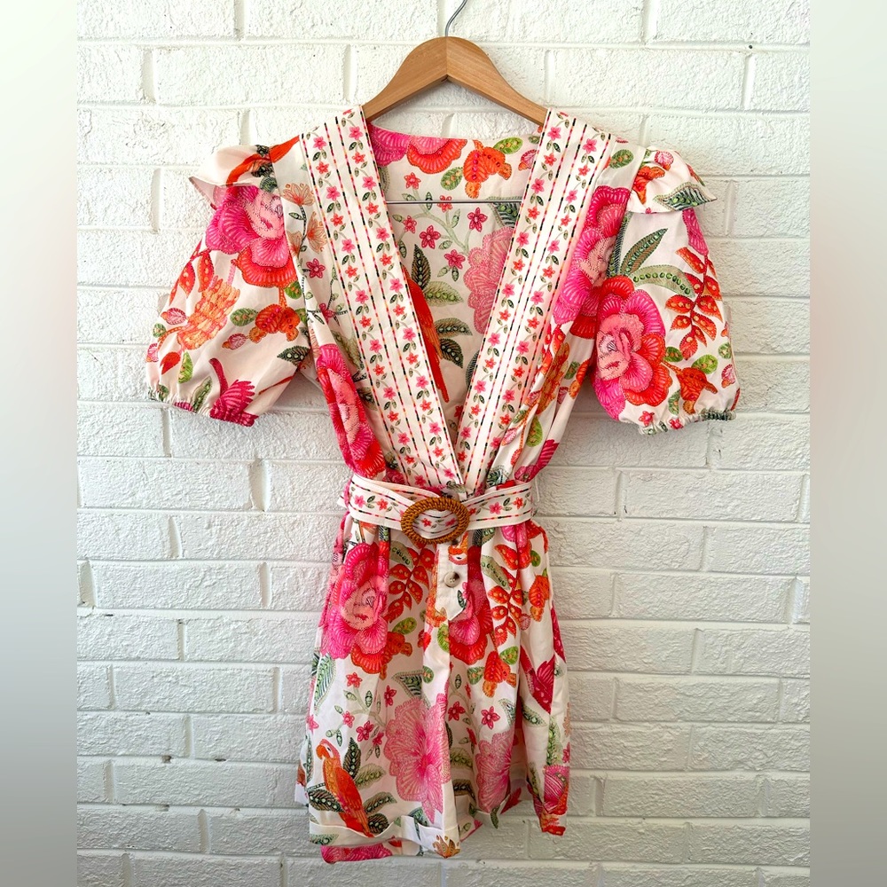 Farm Rio Macaw Party Belted Romper DUPE, sz M